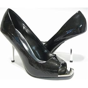 Buy Black Sexy Peep Toe Pumps Chrome Heels Ladies by 4everfunky