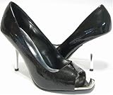 Black Sexy Peep Toe Pumps Chrome Heels Womens