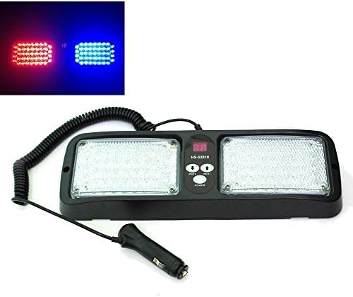 Exlight Red & Blue SunShield High Power Emergency Warning Commercial Truck Boat Car 86 LED Strobe SMD 3528 High Power Super Bright Flash Strobe Lights Visor for Maximum Visibility with 12 Flashing