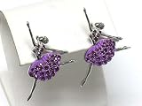 Gorgeous Dark Purple Crystal Skirted Dancer Arm Up LARGE Post Stud Earrings Silver Tone with...
