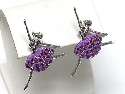 Gorgeous Dark Purple Crystal Skirted Dancer Arm Up LARGE Post/Stud Earrings Silver Tone with Crystals