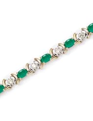 14K Yellow Gold Oval Emerald and Diamond Bracelet