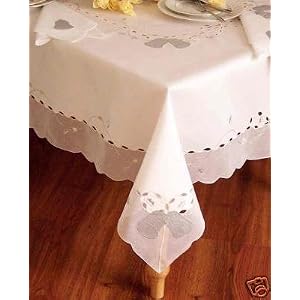 Special Christmas White with Silver Bell Table Cloth Table Cover 72x120 by