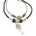 Real Spark Rose Pendant Turquoise Beads Wowen Leather Rope Tribal Necklace