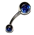 Pierced & Modified  Body Jewellery Navel Bars  Double Gem Jewelled Belly Bar  Dark Blue