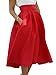 Choies Women's Red High Waist Pocket Plain Flare Pleated Skater Midi Skirt M
