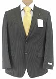 Calvin Klein Mens 2 Button Flat Front Slim Fit Charcoal Gray Pinstripe Wool Suit