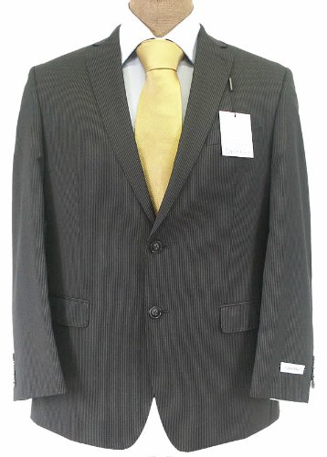 Calvin Klein Mens 2 Button Flat Front Slim Fit Charcoal Gray Pinstripe Wool Suit