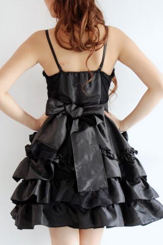 Blooms Gothic Lolita Punk Women Lace Bow-Knot Dress with Neckband (Large, Black)