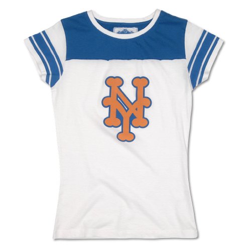 New York Mets Ladies Retro Fashion Logo T-Shirt by Red Jacket, white/royal, S