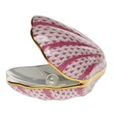 Oyster with Pearl Figurine in Raspberry Fishnet - Herend Shell & Mollusk Collection