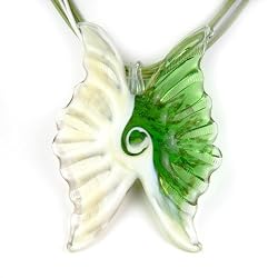 Handmade Murano Glass Pendant - Butterfly Green/white