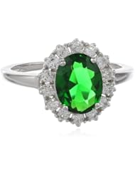 Sterling Silver Simulated Emerald and Created White Sapphire Oval Ring