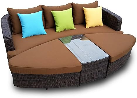 Outdoor Furniture Now Naples Deep Seating 4 piece Modular Sofa Set in Brown Wicker with Brown Cushions