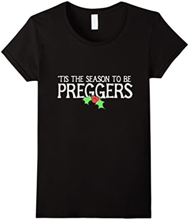 Women's Tis the season to be preggers tshirt funny Pregnancy xmas XL Black