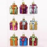 Set of 9 Petite Treasures Mini Multi-Color Presents Glass Christmas Ornaments