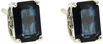 14k White Gold Natural Sapphire Gemstone and Diamond Earrings, Birthstone of September