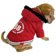 Hundemantel Football rot - Top Qualit�t mit Reflektionsstreifen - federleicht - flauschig gef�ttert - wasserabweisend - Kapuze abnehmbar - Dogs Stars