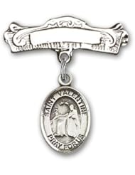 Sterling Silver Baby Badge with St. Valentine of Rome Charm and Arched Polished Badge Pin