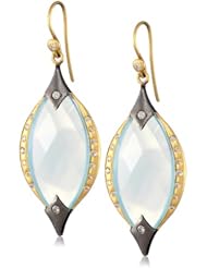 Lauren Harper Collection Archipeligo Blue 18k Gold, Black Silver, Chalcedony and Diamond Marquis Earrings