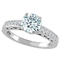 1.31 cttw 14k White Gold Genuine Aquamarine and Diamond Solitaire Engagement Ring - 14kt White Gold