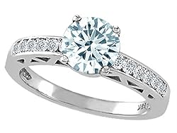 1.37 cttw Genuine Aquamarine and Diamond Solitaire Engagement Ring in 14k White Gold Size 8.5