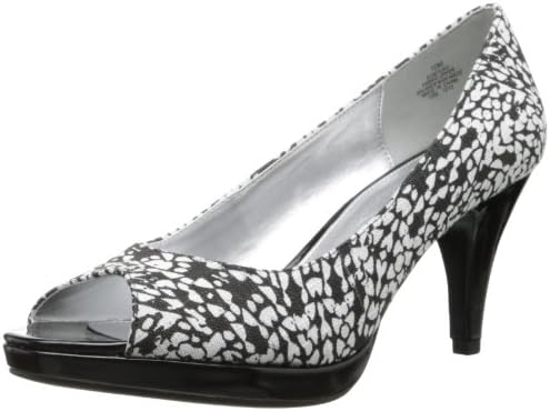 Bandolino Women's Mylah Fabric Peep-Toe Pump,Black/White Fabric,6.5 M US