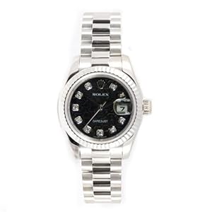 Rolex Ladys President New Style Heavy Band 18k White Gold Model 179179 Fluted Bezel Black Anniversary Diamond Dial