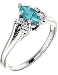 Platinum 8.00x4.00mm Marquise Cut Blue Zircon and Diamond Ring -- LIFETIME WARRANTY