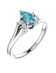 18K White Gold 8.00x4.00mm Marquise Cut Blue Zircon and Diamond Ring -- LIFETIME WARRANTY