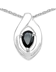 0.50 Carat Genuine Black Sapphire Sterling Silver Pendant Necklace. 18"