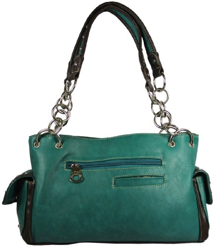 Montana West Faux Leather Purse E/W Satchel with Western Buckle Handbag- Available in 3 Colors (Turquoise)