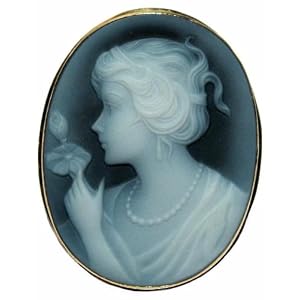 Romantica Art Deco Cameo Pin Pendant Italian Agate Stone 18k Gold by