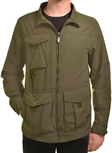 Men's Rip Stop Lightweight Cargo Pocket Windbreaker Jacket (Olive, 2XL)