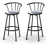 IMAGE OF 2 Glitter Silver Vinyl Specialty / Custom Black Barstools with Backrest Set