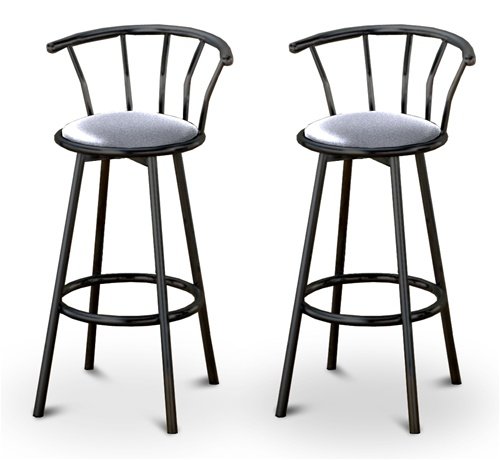 2 Glitter Silver Vinyl Specialty / Custom Black Barstools with Backrest Set