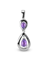 CleverEve Luxury Series Febuary Birthstone Double Pear-Shaped Sterling Silver Pendant w/ Two 9mm & 7mm Pear Cut Genuine Amethyst Stones