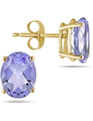 All-Natural Genuine 8x6 mm, Oval Tanzanite earrings set in 14k Yellow gold