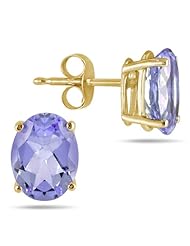 All-Natural Genuine 7x5 mm, Oval Tanzanite earrings set in 14k Yellow gold