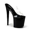 8 Inch Heel Double Strap High Platform Sandal Shoe Slip On Sexy Stripper Shoes Open Toe Black