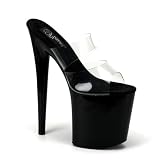 8 Inch Heel Double Strap High Platform Sandal Shoe Slip On Sexy Stripper Shoes Open Toe Black