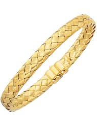 Silver Yellow Plated Polish 7.25" 7.1mm Basketweave Bangle With Fancy Clasp