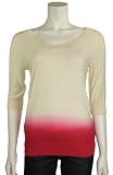 DKNY Women's Tussah Silk Ivory Red Dip Scoopneck Elbow Sleeve Sweater