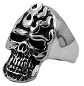 Stainless Steel Biker Ring - Skull on Fire