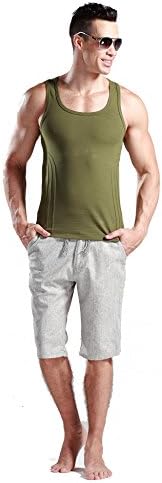 SHRI Men's Heavy Cotton Side Ribbed Basic Jersey Tank Top Slimming Body Shaper, Army Green, M