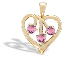 14K Yellow Gold Round Created Pink Sapphire Heart Pendant