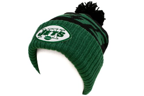 New York Jets Black Mitchell & Ness Throwbacks Cuffed Pom Knit Hat