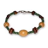 Handmade Olive Wood Mixed Beaded Bracelet with Brown and Dark Green Wooden Beads