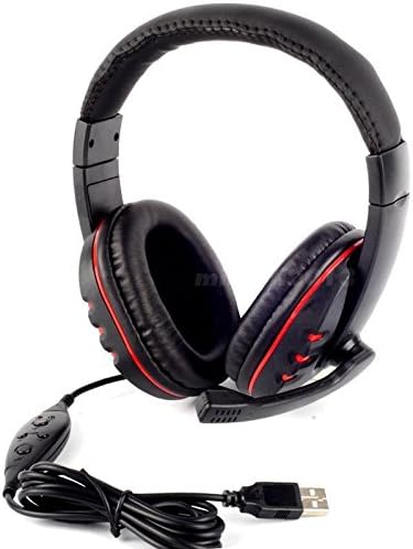 Black and Red Luxury Leather USB Stereo Microphone Gaming Headset Headphone Mic for PS3 PC Game