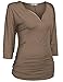 Meaneor Women's Casual 3/4 Sleeve V Neck Zip Front Side Shirring Drape Tunic Top